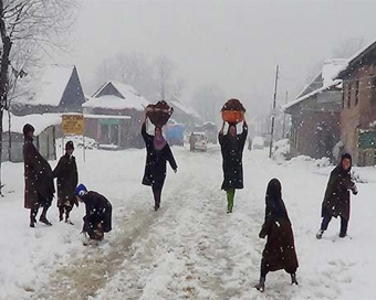 बर्फ की सफेद चादर से ढका श्रीनगर
